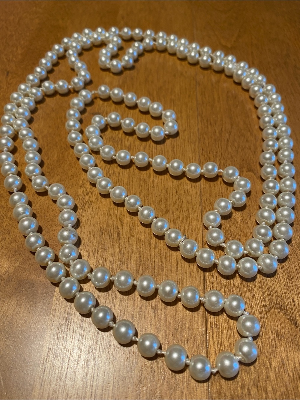 60” knotted glass Classic White faux Pearl Strand Necklace flapper style